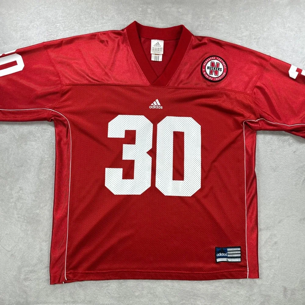 Vintage Nebraska Huskers Jersey Mens Large Red #30 NCAA Football Adidas 00s Y2K